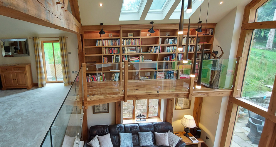 Handmade oak library shelves